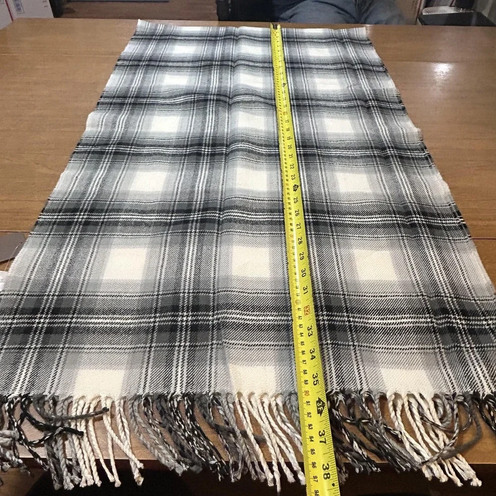 J Jill Scarf Womens One Size Black Multi Plaid Fringe Acrylic Rectangle NWT